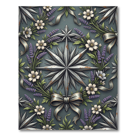 Rustic Silver Compass Lavender Floral Wreath Rug