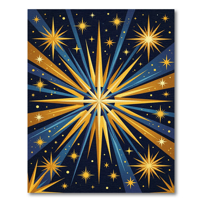 Golden Starburst Explosion Blue Rug
