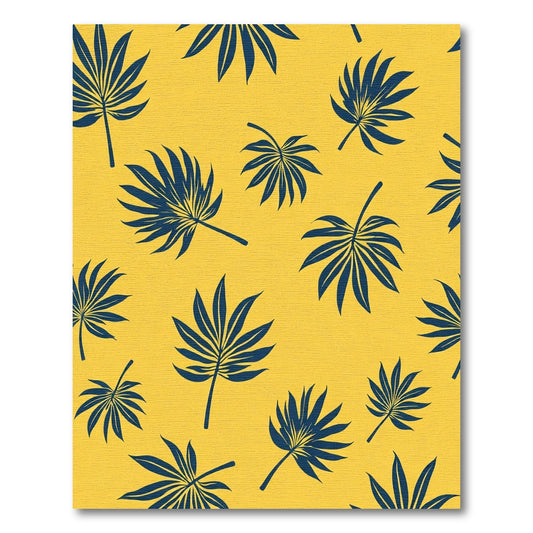 Deep Blue Palm Frond Yellow Tropical Rug