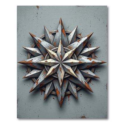 Industrial Metallic Compass Star Medallion Rug