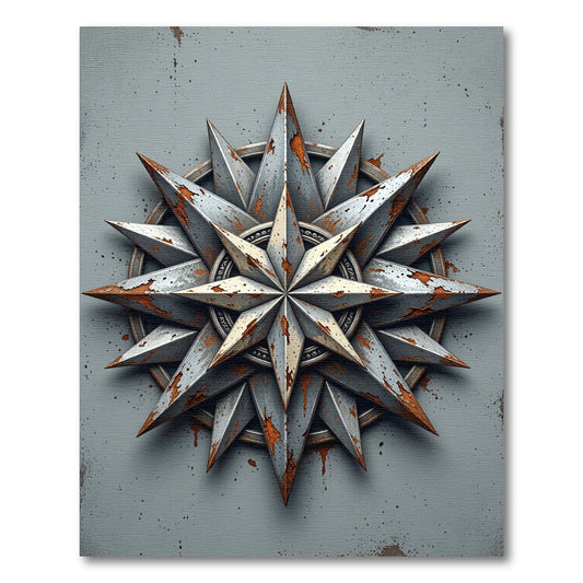Industrial Metallic Compass Star Medallion Rug