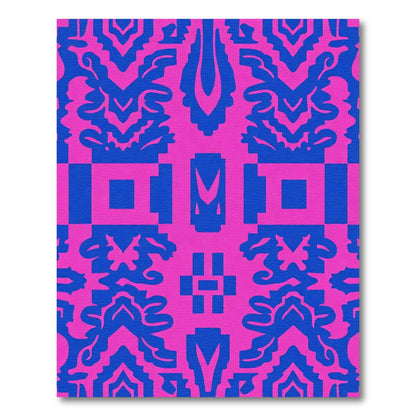 Vibrant Blue Pink Baroque Geometric Rug