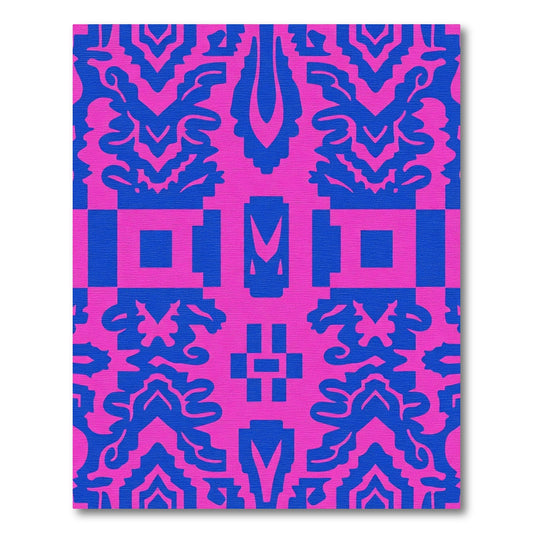 Vibrant Blue Pink Baroque Geometric Rug