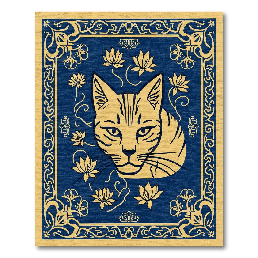 Golden Cat Blue Floral Border Rug
