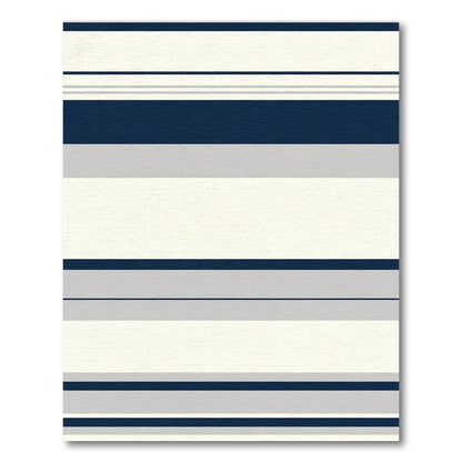 Bold Navy Gray Cream Horizontal Stripes Rug