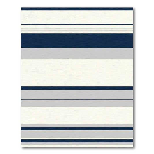 Bold Navy Gray Cream Horizontal Stripes Rug