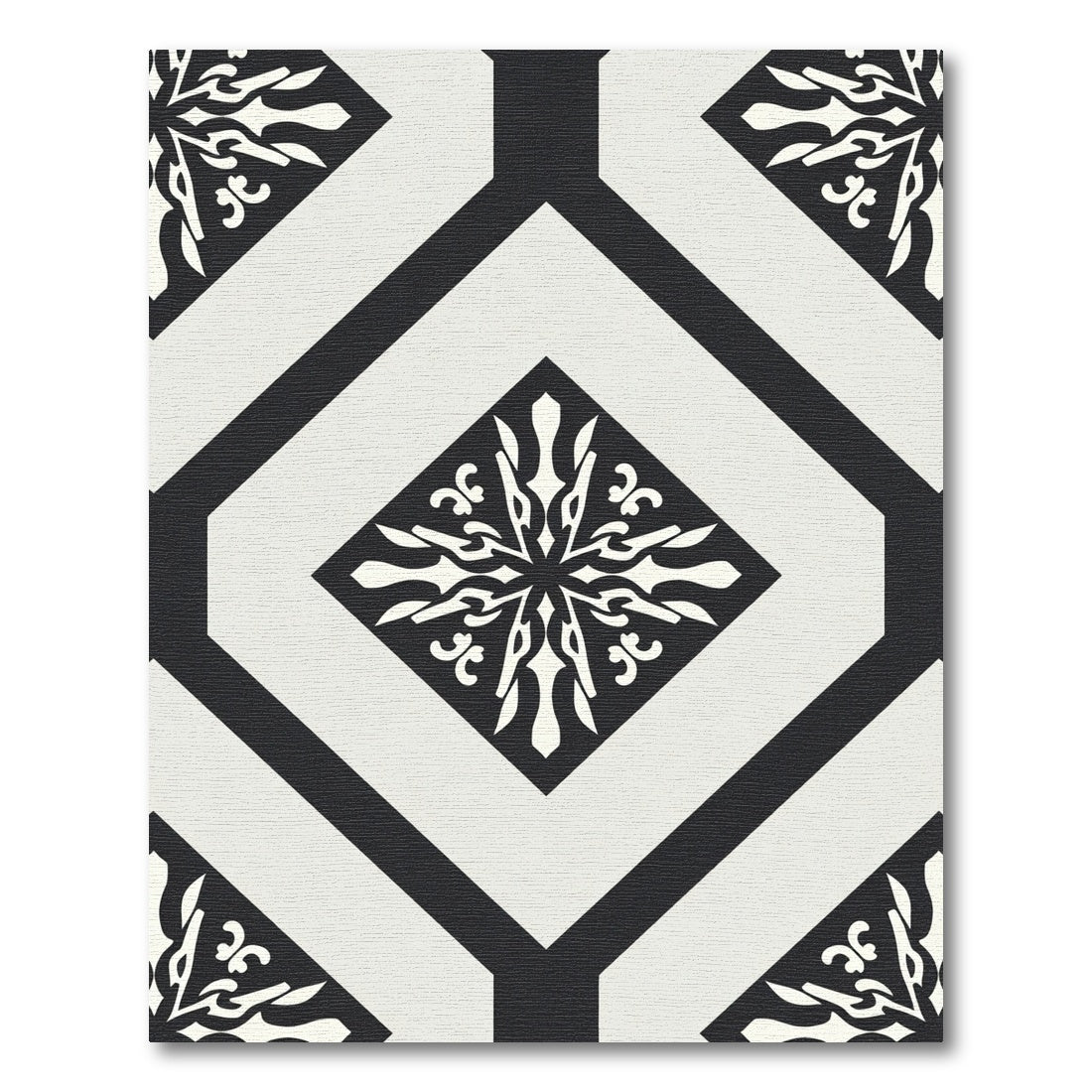 Black Cream Geometric Tile Medallion Rug