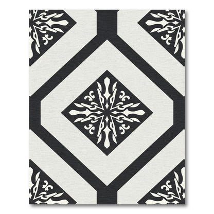 Black Cream Geometric Tile Medallion Rug