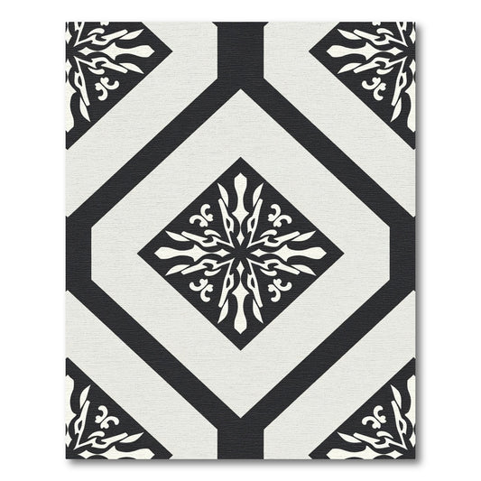 Black Cream Geometric Tile Medallion Rug