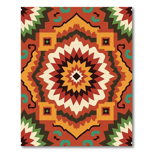 Terracotta Crimson Starburst Geometric Rug