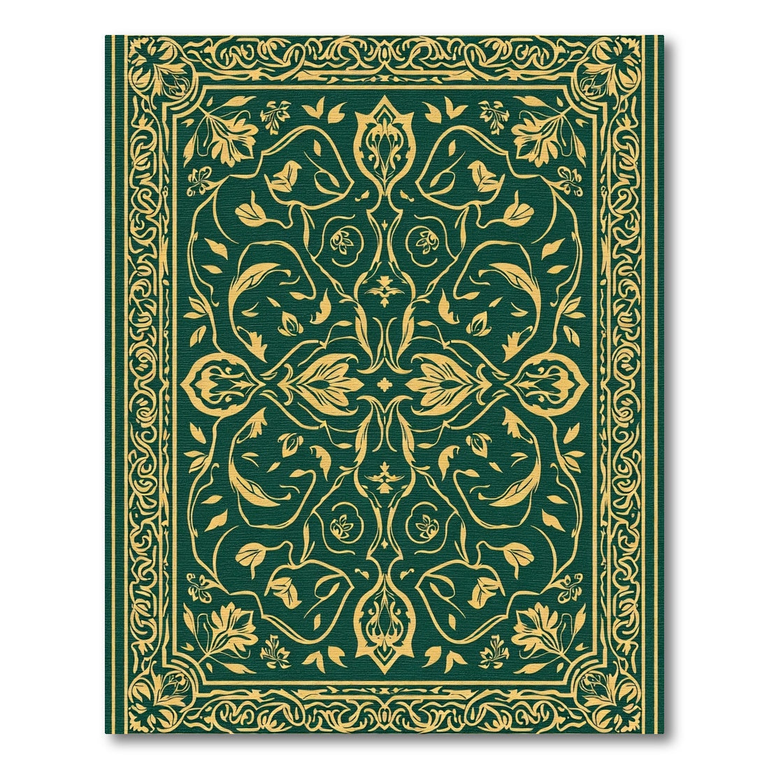 Rich Emerald Golden Floral Scrollwork Rug