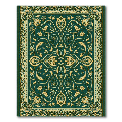 Rich Emerald Golden Floral Scrollwork Rug