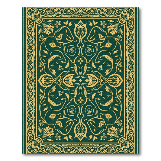 Rich Emerald Golden Floral Scrollwork Rug