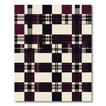Deep Plum Tartan Checkered Tiles Rug