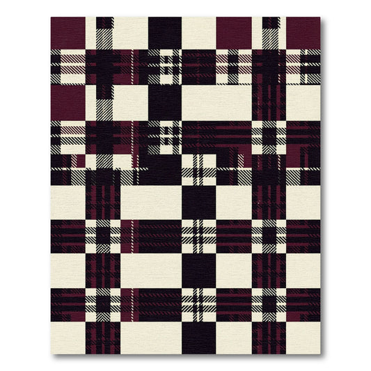 Deep Plum Tartan Checkered Tiles Rug