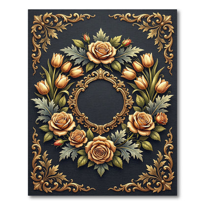 Elegant Gold Rose Floral Medallion Rug