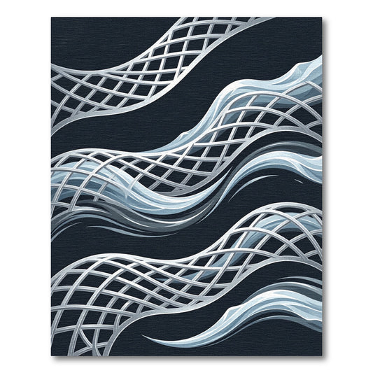 Modern Silver Metal Mesh Wave Rug
