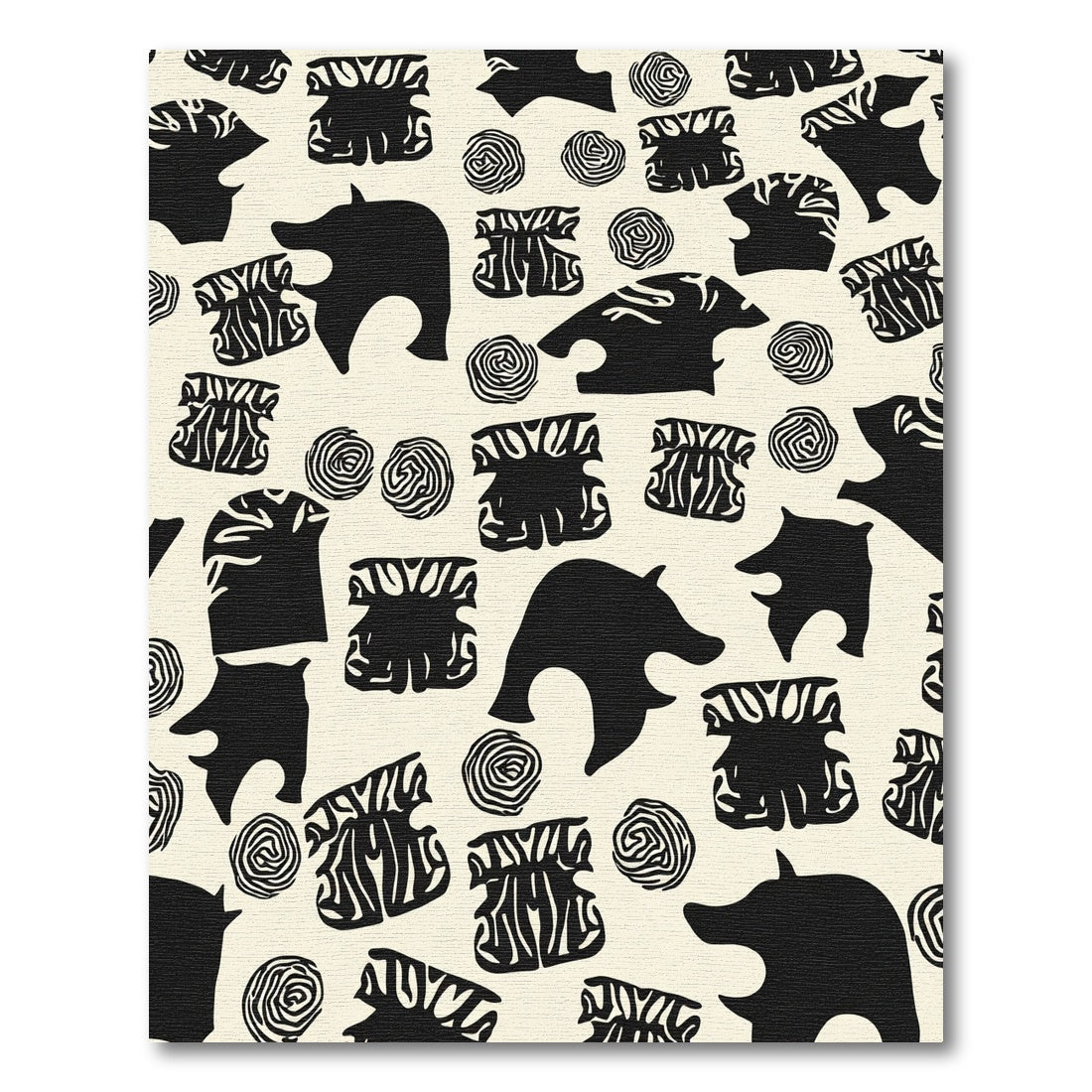 Black Abstract Fauna Circular Shapes Rug