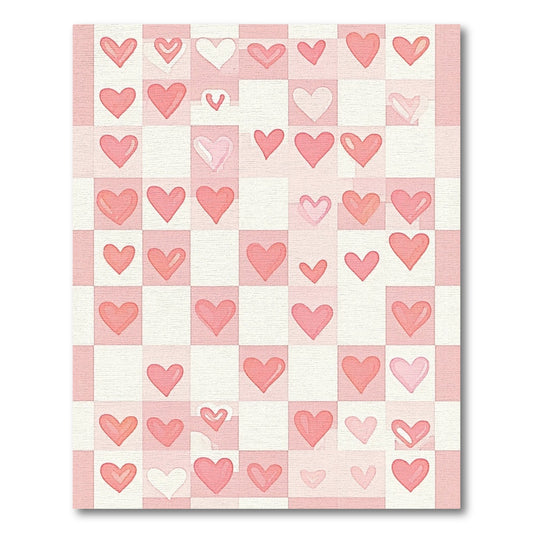 Whimsical Pink White Checkered Hearts Rug