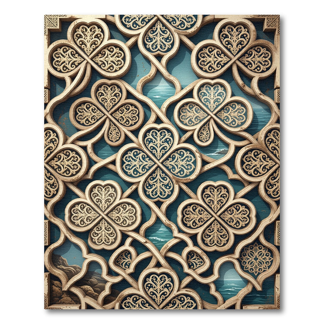 Golden Filigree Trellis Deep Teal Waters Rug