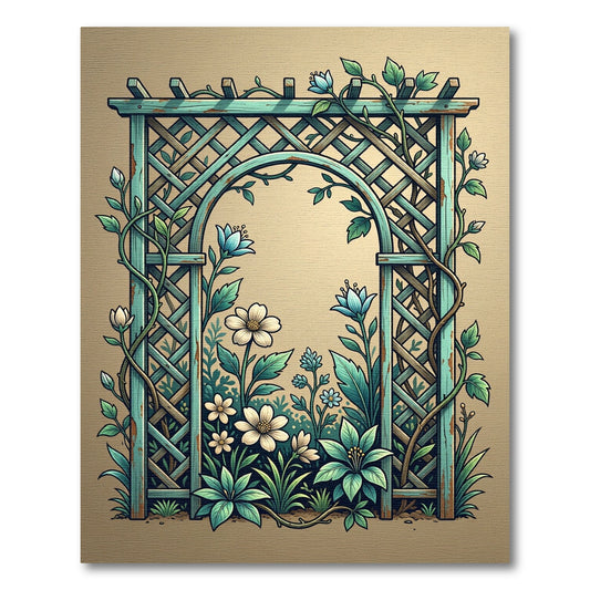 Teal Arched Lattice Botanical Garden Rug