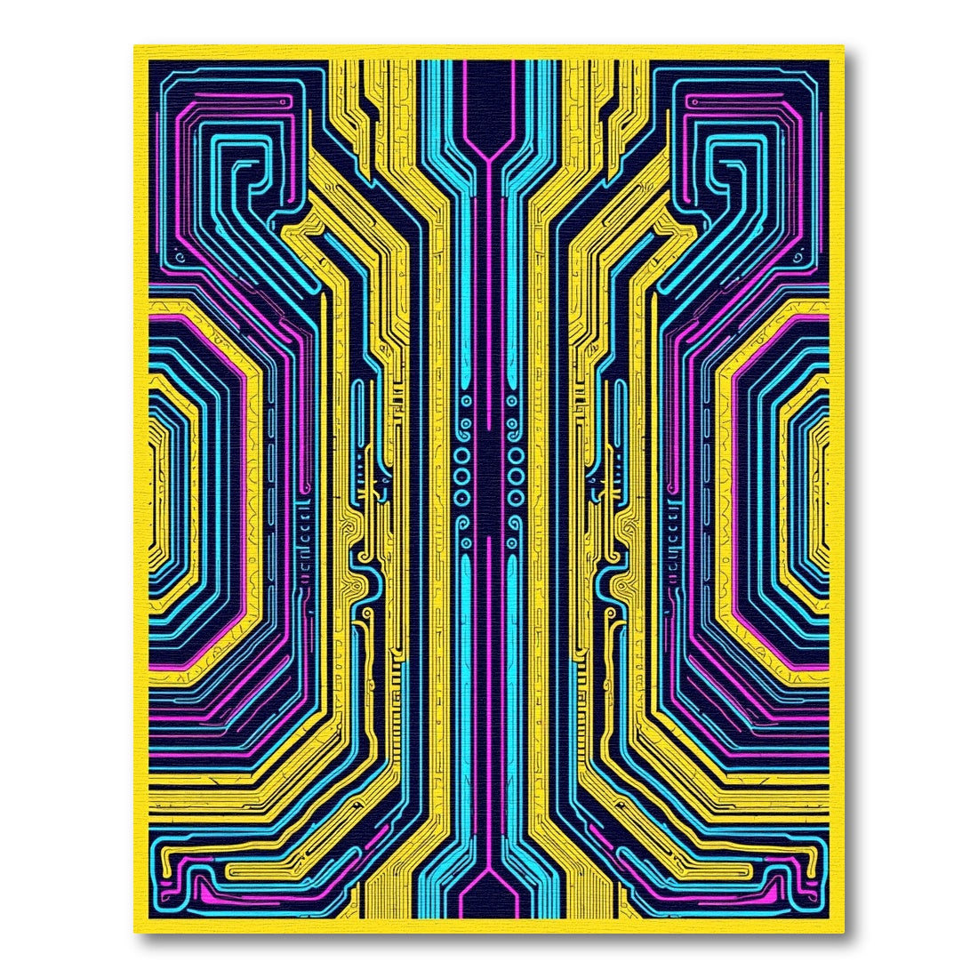 Cybernetic Yellow Blue Circuit Lines Rug