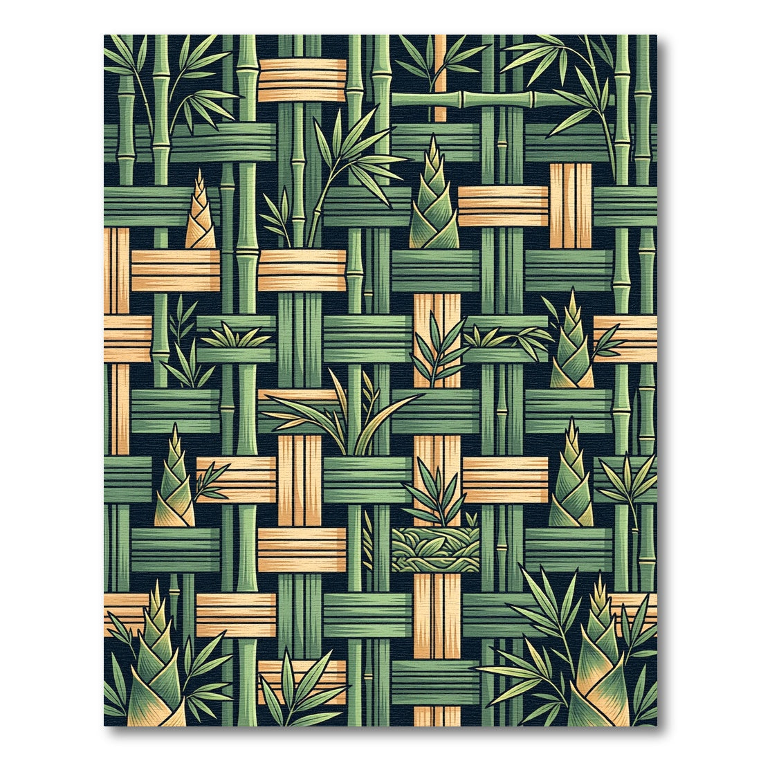 Woven Bamboo Botanical Forest Green Rug