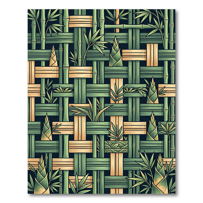 Woven Bamboo Botanical Forest Green Rug