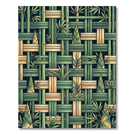 Woven Bamboo Botanical Forest Green Rug