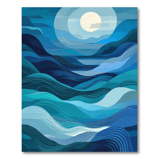 Deep Blue Abstract Wavy Landscape Rug
