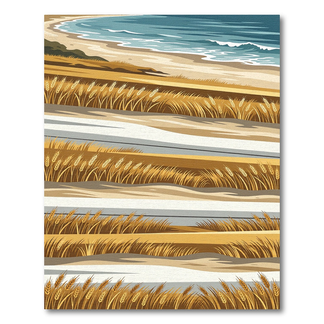 Golden Wheat Field Coastal Landscape Rug