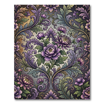Elegant Purple Floral Damask Scroll Rug
