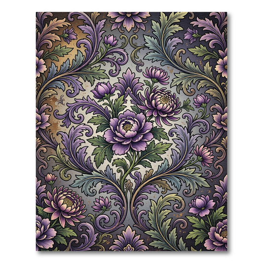 Elegant Purple Floral Damask Scroll Rug