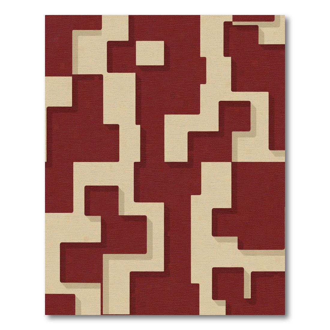 Crimson Beige Abstract Interlocking Shapes Rug