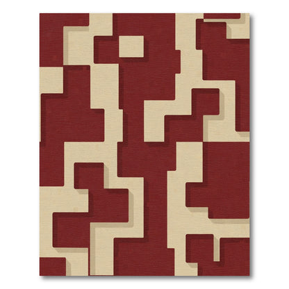Crimson Beige Abstract Interlocking Shapes Rug