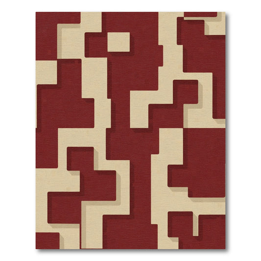 Crimson Beige Abstract Interlocking Shapes Rug