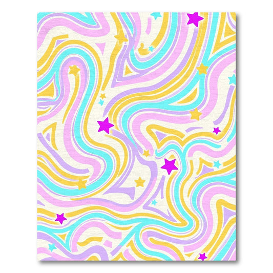 Retro Groovy Pastel Wavy Stars Rug