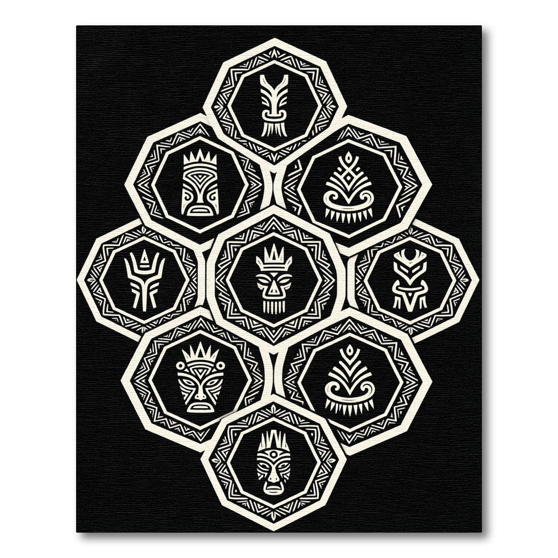 Monochrome Tribal Hexagon Totem Art Rug