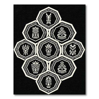 Monochrome Tribal Hexagon Totem Art Rug