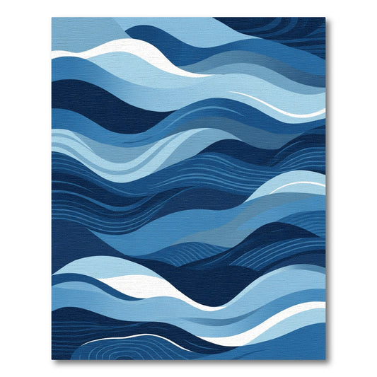 Deep Blue Layered Wave Art Rug