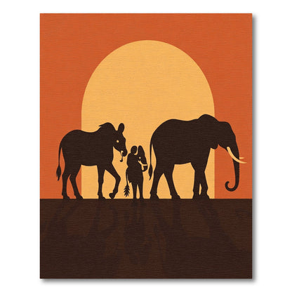Savanna Sunset Elephant Family Silhouettes Rug