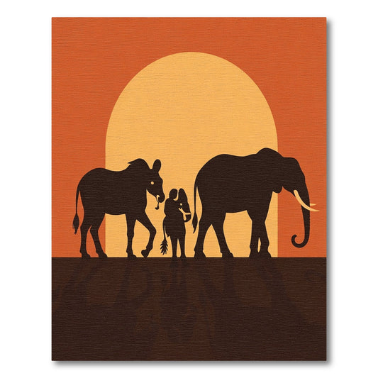 Savanna Sunset Elephant Family Silhouettes Rug
