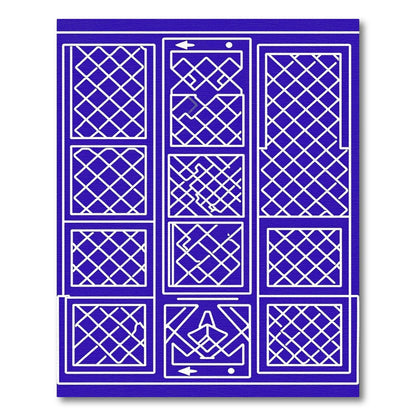 Blue White Lattice Geometric Grid Rug