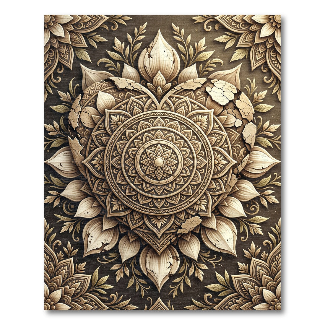Cracked Sandstone Mandala Heart Emblem Rug
