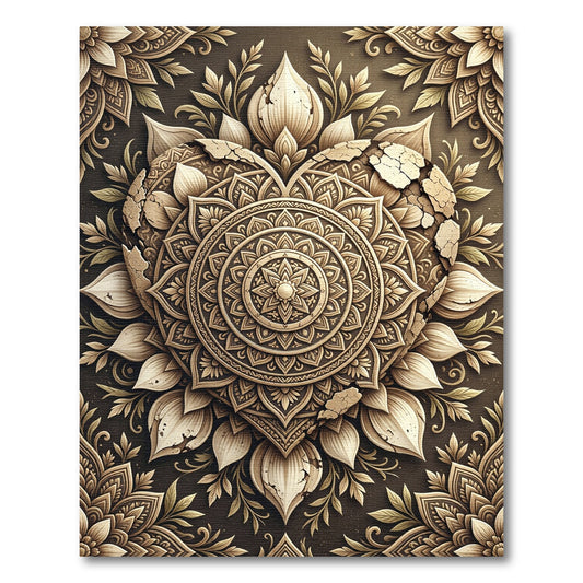 Cracked Sandstone Mandala Heart Emblem Rug