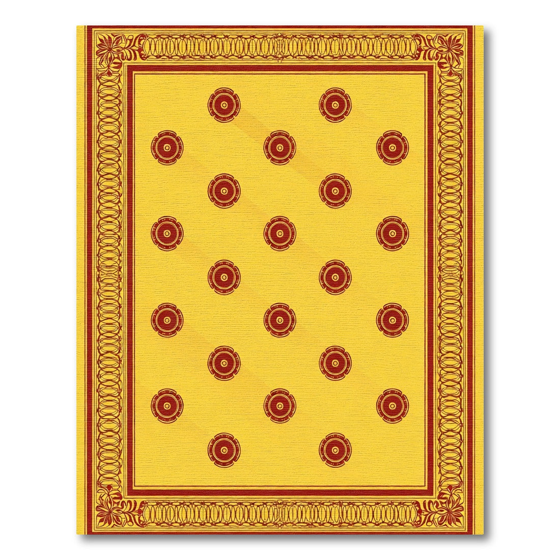 Golden Yellow Red Floral Medallion Border Rug