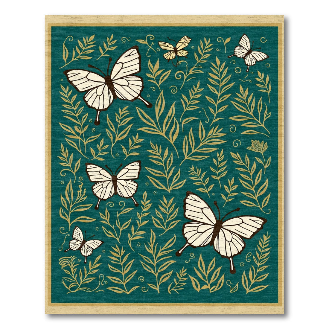 Teal Golden Butterfly Foliage Art Rug