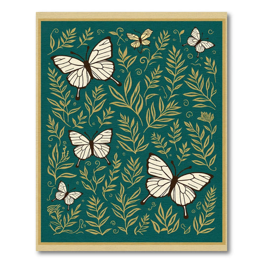 Teal Golden Butterfly Foliage Art Rug