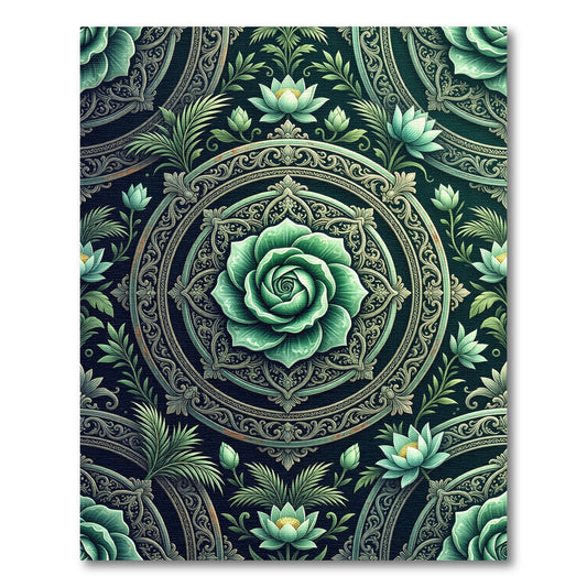Elegant Emerald Lotus Floral Medallion Rug