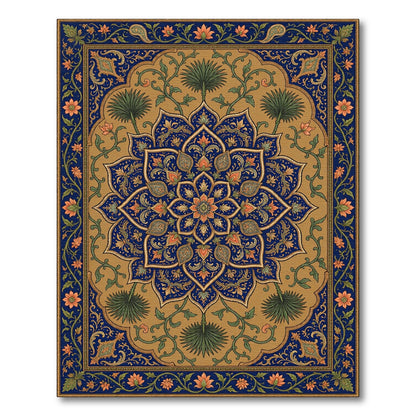 Ornate Navy Gold Floral Mandala Rug
